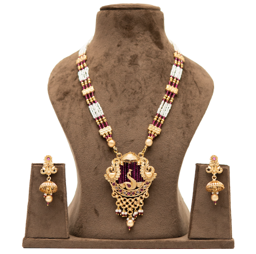 UffByIsha Peacock  Temple Bridal Long Necklace Set
